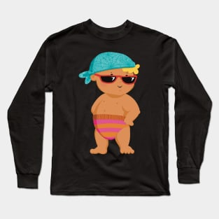 Vacation mood on - the toddler King of the beach enjoying the holiday , free Long Sleeve T-Shirt